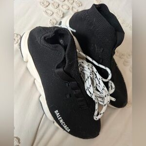 Balenciaga Black Knit Sock Sneakers with White Accents
